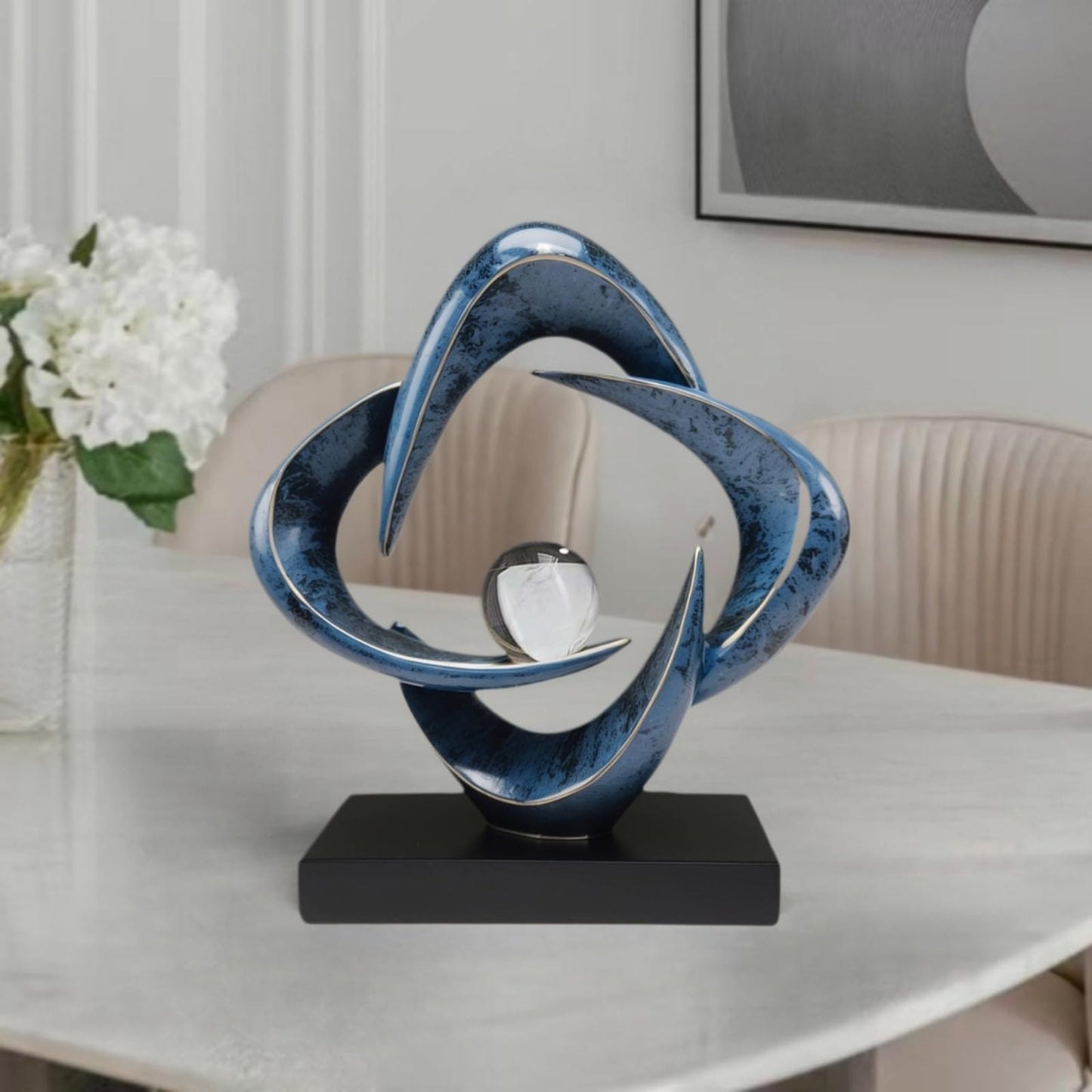 LuckySunDecorQZ Abstract Sculpture Art Home Decor Accents Modern Decorative Objects for Living Room Shelf Coffee Table TV Stand Cabinet Office Decor Accents (Blue)
