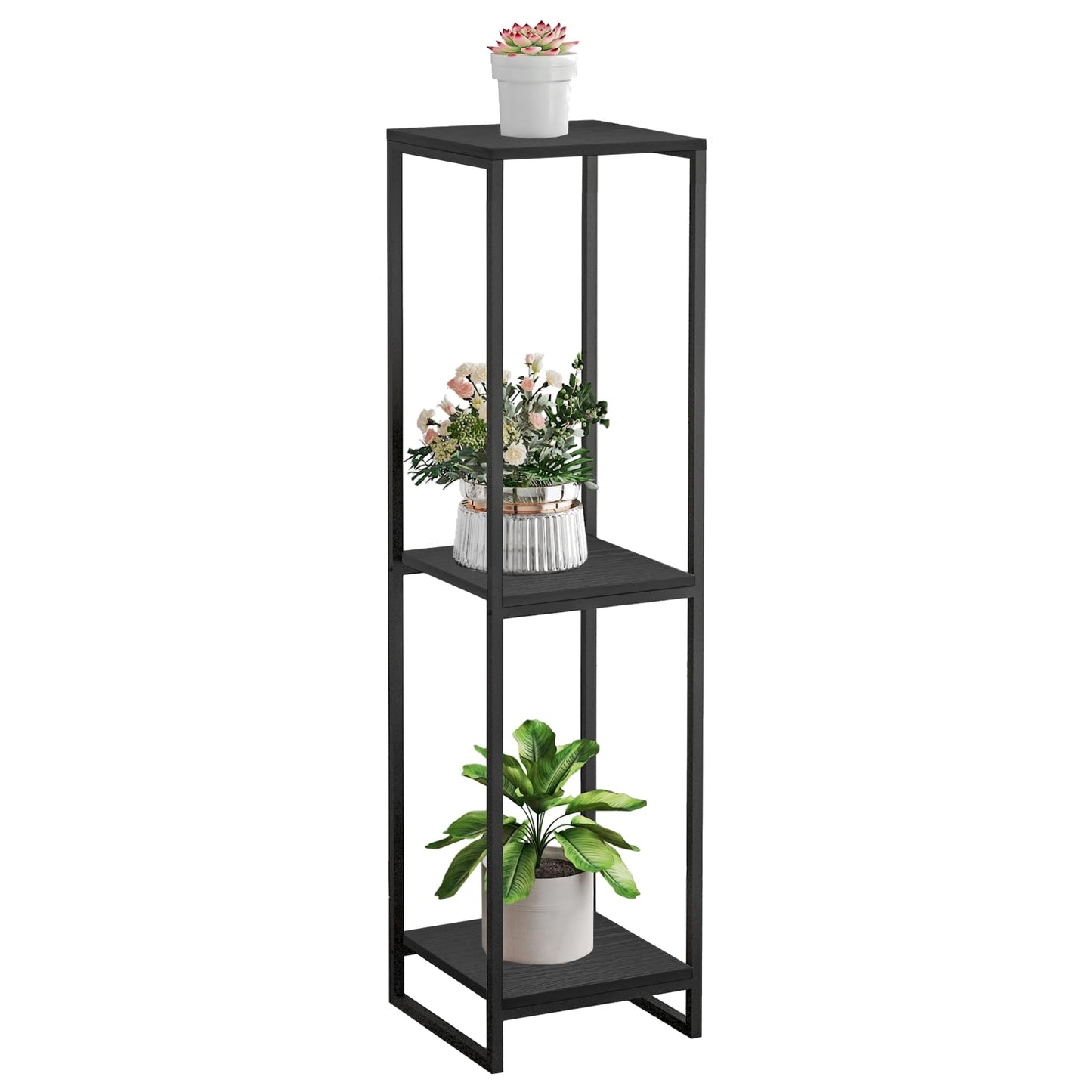 JEPRECO 46" Tall Plant Stand Indoor, 3-Tier Modern Plant Shelf, Corner Flower Pot Holder Organizer for Living Room Balcony Patio Garden (Black)
