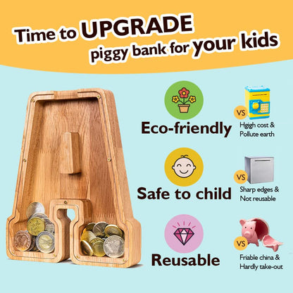 SummiDate Wooden Letter Money Box for Kids, Personalised Piggy Bank for Boys Girls Toddler, Alphabet A Money Banks| Coin Bank Birthday Gift for Kids|Children's Gift(Initial-A)