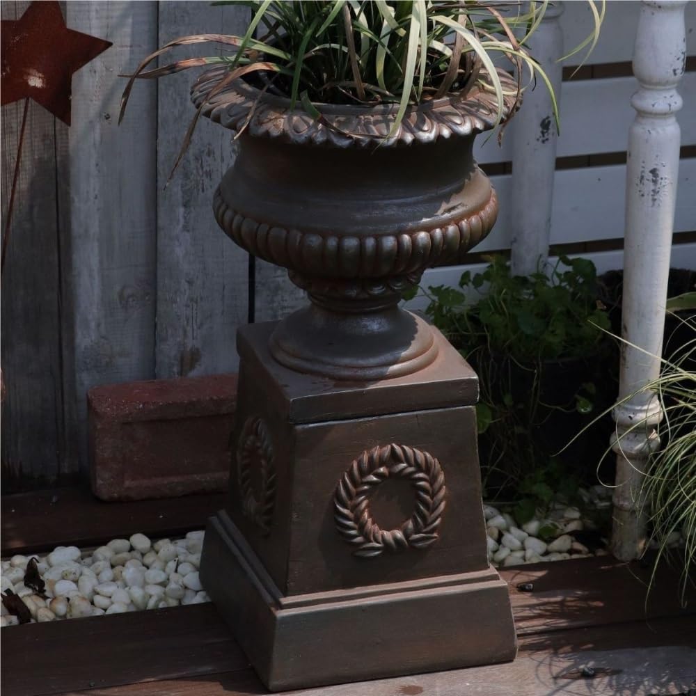 Creative Magnesium Oxide Flower Pots, Vintage Distressed Urn Planter, Outdoor Large Pedestal Planter, Freestanding Fluted Planter for Garden and Patio(Brown)