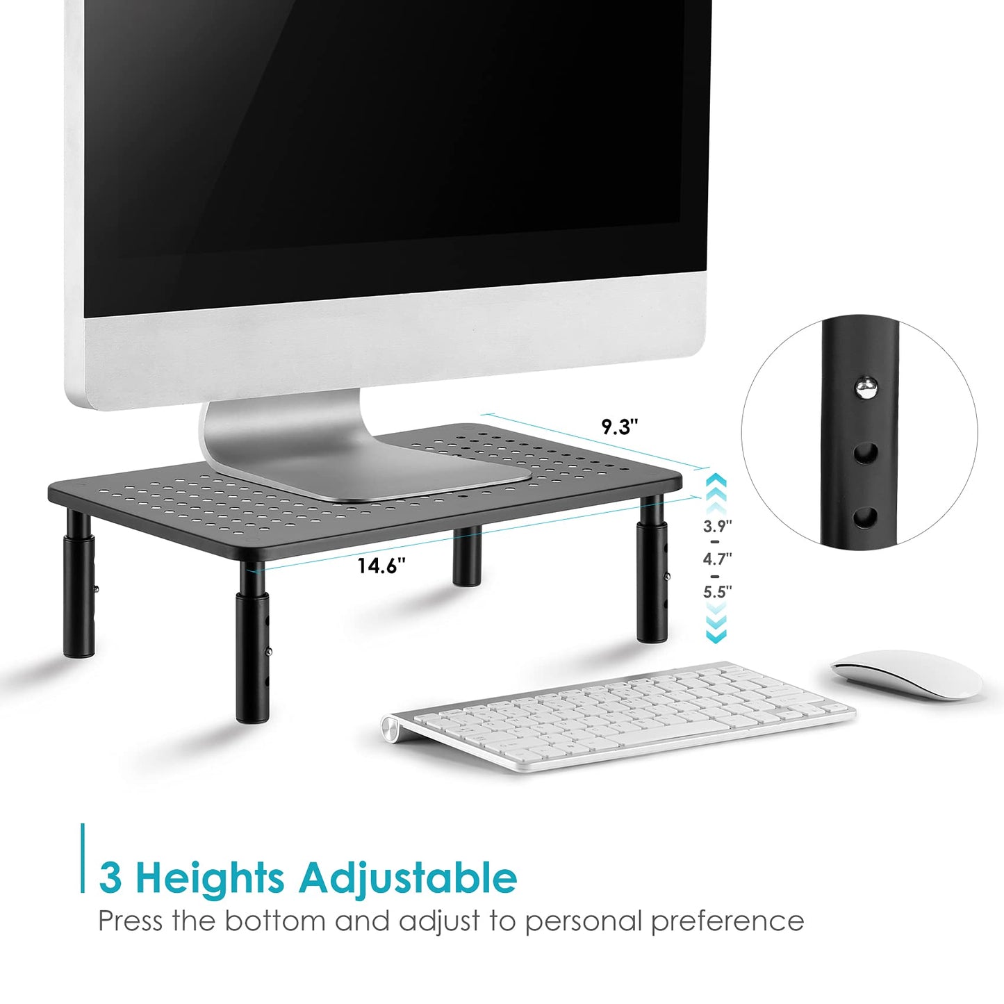 LOTEYIKE TV/Monitor Riser Desktop Stand, Flat Screen, Sturdy Metal Laptop Computer Shelf for Printer, iMac, 3 Height Adjustable PC with Mesh Platform , 2 Pack