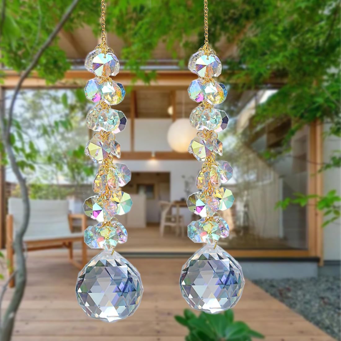 KEINIA suncatchers for Windows Hanging Prism, 40mm auraro Crystal Suncatcher with Crystals Chandelier Beads, Hanging Crystal for car, Ceiling,Wedding, Party,MOM Daughter Gift(2 pcs)