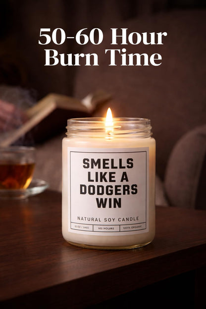 Smells Like a Dodgers Win Sports Candle - Scented Soy Wax Candle (8.0 oz) 50-60 Hour Burn Time, Cotton Wick, Frosted White Glass Jar, (Vanilla)