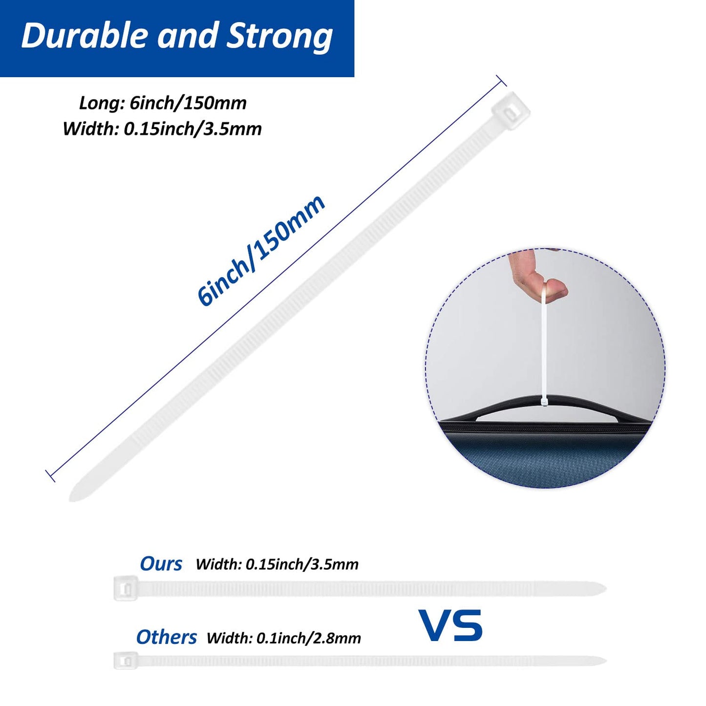 Strong Back-Glue Self Adhesive Cable Zip Tie Mounts Kit - 100 Set Cable Management Clips with 6" Zip Ties, Wire Holders - Outdoor Sticky Wire Organizer Clips - White