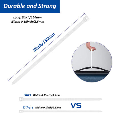 Strong Back-Glue Self Adhesive Cable Zip Tie Mounts Kit - 100 Set Cable Management Clips with 6" Zip Ties, Wire Holders - Outdoor Sticky Wire Organizer Clips - White