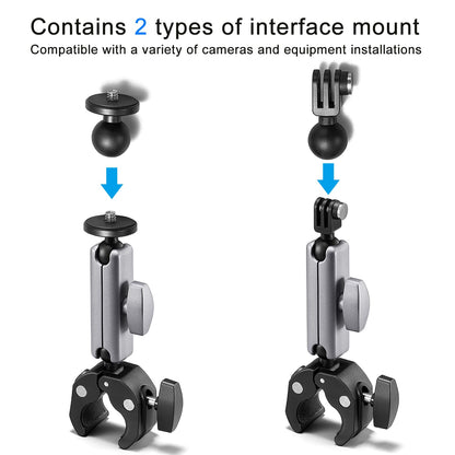 Suptig Camera Mount Super Clamp Pole Mount Tripod Clamp for Phon, Gopro Hero 13 Hero 12 11 10 9 8 7 6 5, Gopro max2, Insta 360, DJI osmo Canon DSLR etc.