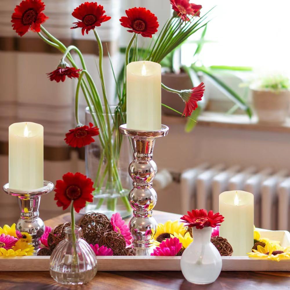 Nancia Flameless Battery Operated Flicking Candles:Remote Control Realistic Wax Pillar LED Candle with 10-Key Cycling 24 Hours Timer 2PACK(D3*H6'') for Home Decoration Wedding Birthday Party Ivory