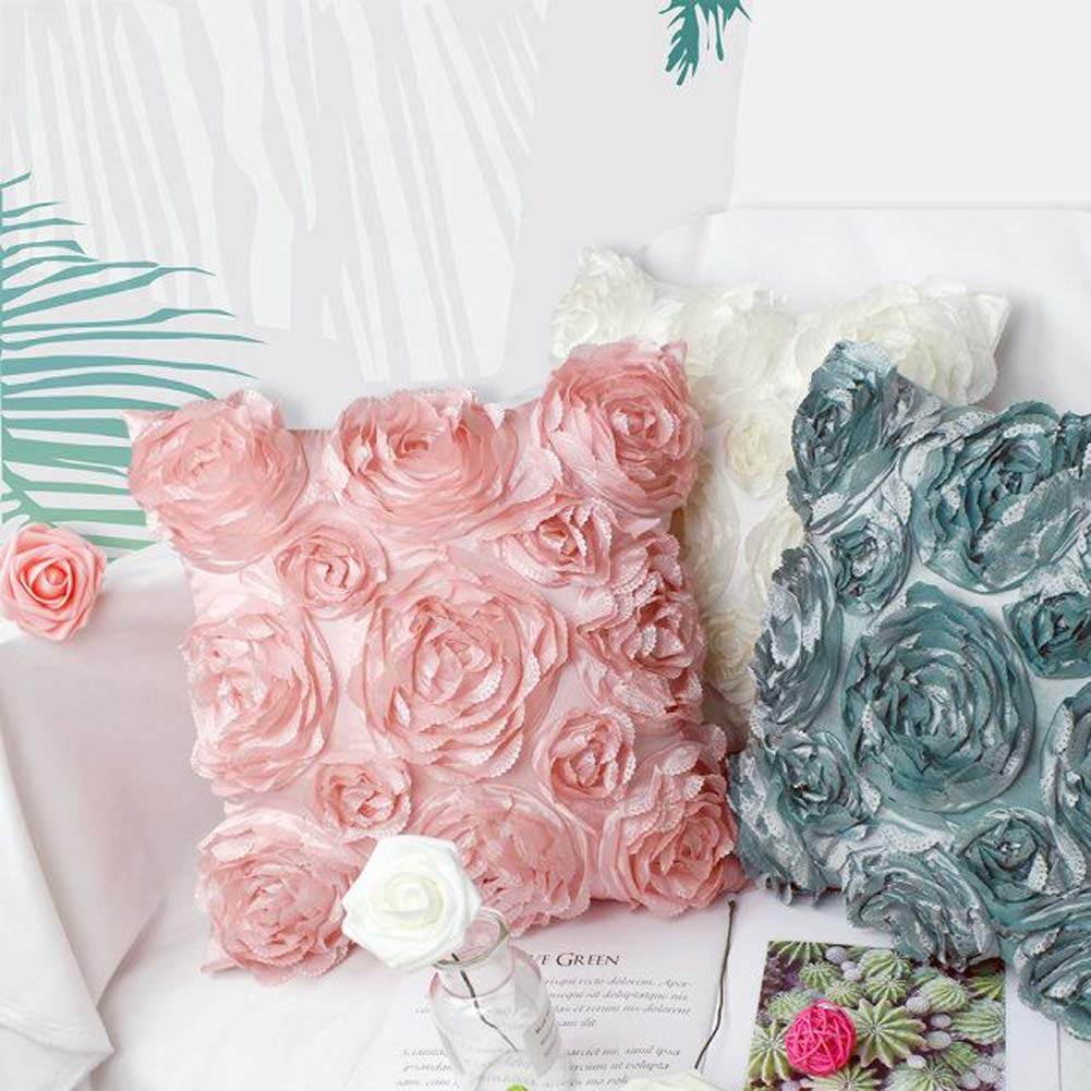 SeptCity Decorative Throw Pillow Covers for Couch Cushion Case, Romantic Love Satin Rose Wedding Party Home Decor,16 x 16 Inches Home Gift (Set of 2)- #Pink