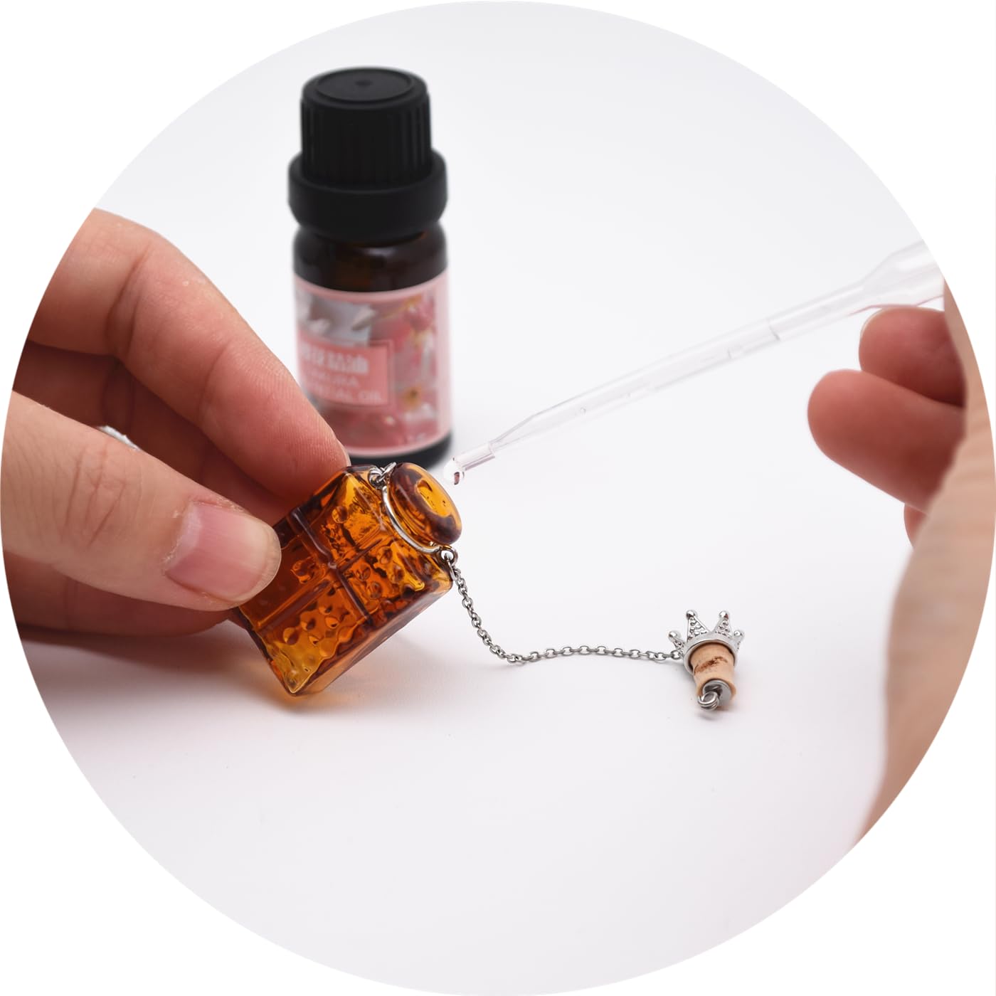 Handcrafted Glaze Glass Square Refillable Essential Oil Necklace Pendant - Aromatherapy Perfume Diffuser Pendant with Stainless Steel Chain (Colorful Clear)