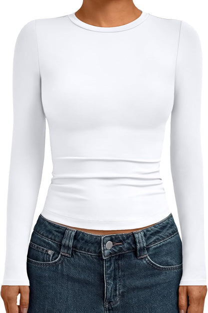 AUTOMET Womens Long Sleeve Shirts Basic Compression Going Out Crop Tops Fall Fashion Y2K Clothes 2025