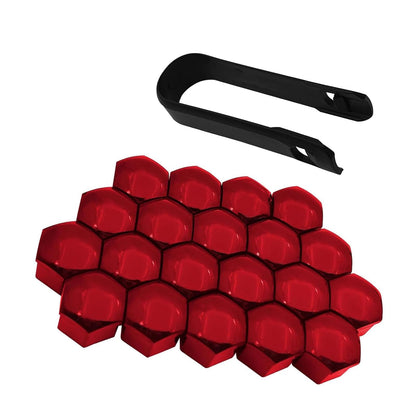 Cuymoap 20 PCS Lug Nut Covers, 19 mm Tire Nut Dustproof Protective Cover with Pull Clip, Rustproof Electroplated Aesthetically Pleasing Decoration, for Most Cars Tire Trim Accessories (Red)