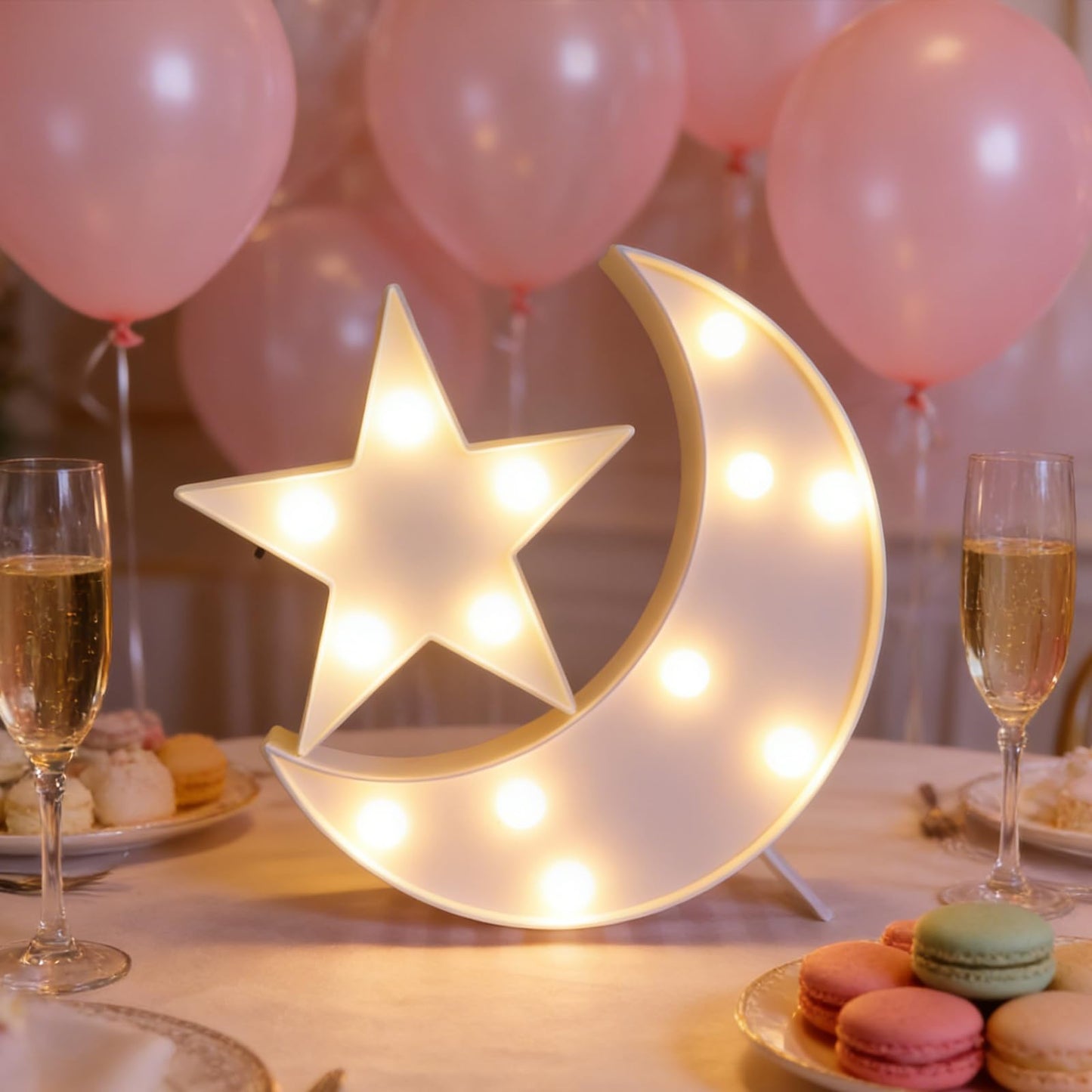 QiaoFei Decorative Moon-Star Night Light,Cute LED Nursery Night Lamp Gift-Marquee Moon-Star Sign for Birthday Party,Baby Shower,Kids Room, Living Room Decor(White)