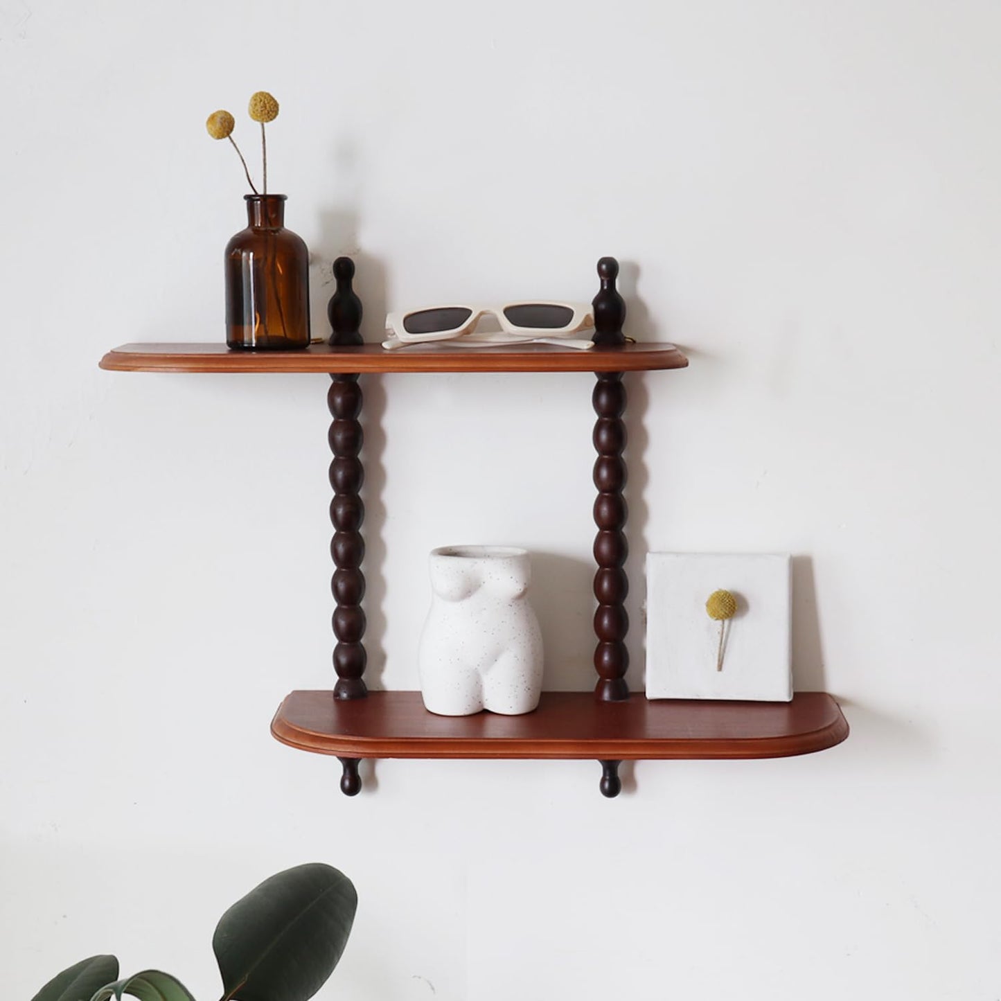 FRIADE 2-Tier Wall Mounted Floating Shelf with Two Roman Columns, Decorative Display Shelf for Entrance, Bathroom, Bedroom, Living Room, Kitchen, Office (Brown)