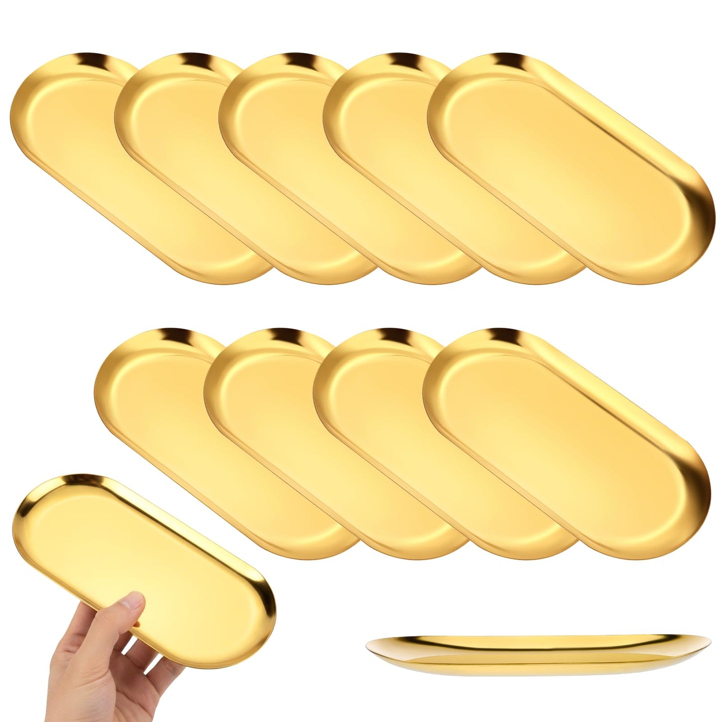 Stainless Steel Serving Tray Set 7 Inch Gold Oval Decorative Tray 10PCS