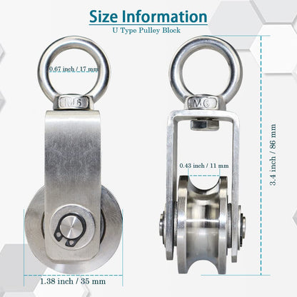 Cable Pulley Wheel Stainless Steel Swivel Pulley Block Silence Rotation Traction Wheel for Pulley System Lifting Gym Equipment Clothesline (2 Pack)