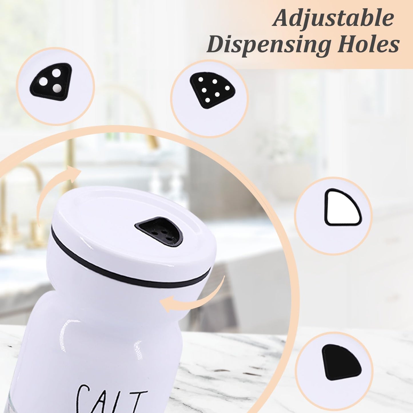 4oz Salt and Pepper Shaker Set with 4 Adjustable Pour Settings, Easy Refill Glass Shakers, Farmhouse Style for Kitchen, Dining Table, BBQ, RV & Camping