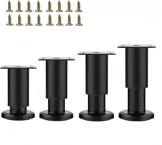 4PCS Adjustable 3.1-4.7 Inch Metal Furniture Legs Black Furniture Replacement