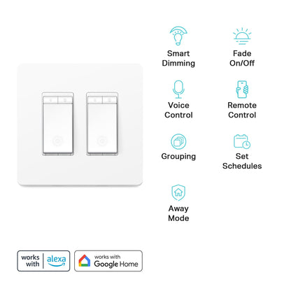 Kasa Smart Switch 2-Gang HS200-2, Single Pole,Neutral Wire Required, 2.4GHz Wi-Fi Light Switch Compatible with Alexa and Google Home, UL Certified, No Hub Required, White