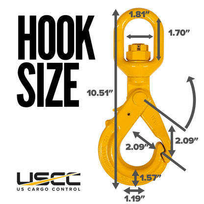US Cargo Control 1/2 Inch Swivel Self-Locking Hooks (4-Pack), G80 Chain Hooks, 12,000 LBS Working Load Limit, Heavy Duty Swivel Hooks for Lifting Jobs, Load Binding Applications, & Trailers