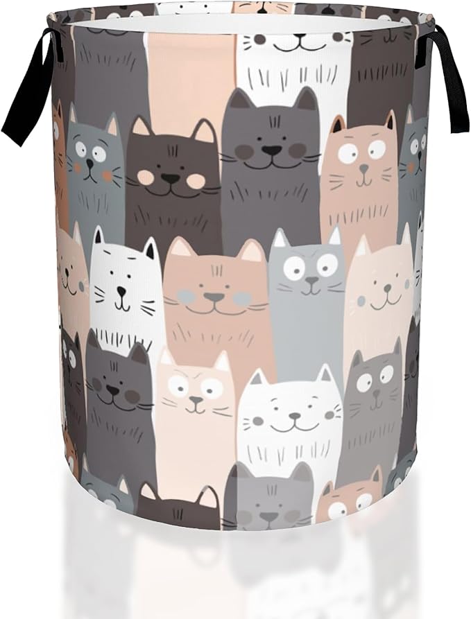 Cute Cat Laundry Basket, Waterproof Cats Laundry Hamper, Collapsible Organizer