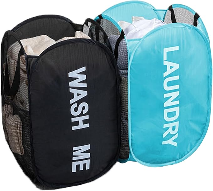 2Pack Mesh Pop Up Laundry Hamper, Foldable Laundry Basket