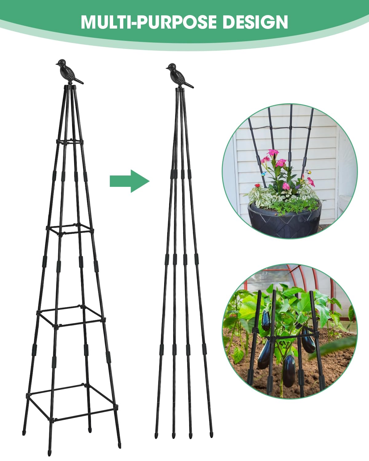 MYMULIKE 2Pack Garden Trellis for Climbing Plants Outdoor Indoor Pot 67'' Cucumber Trellis for Climbing Plant Support for Climbing Vegetables Plants Garden Obelisk Trellis Tomato cage & Climbing Rose