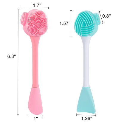 Silicone Facial Cleansing Brush 3 Pack, Beomeen 4 in 1 Handheld Face Scrubber for Deep Gentle Exfoliating, Double-Ended Face Wash Scrub Brush for Face Skincare and Massage (Green)