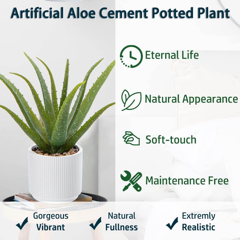 GnFlus Artificial Succulent Aloe Plants 13 Inch Large Faux Succulents with Ceramic Pot Fake Aloe Potted Plant for Home Indoor Bathroom Table Bedroom Shelf Office Decor