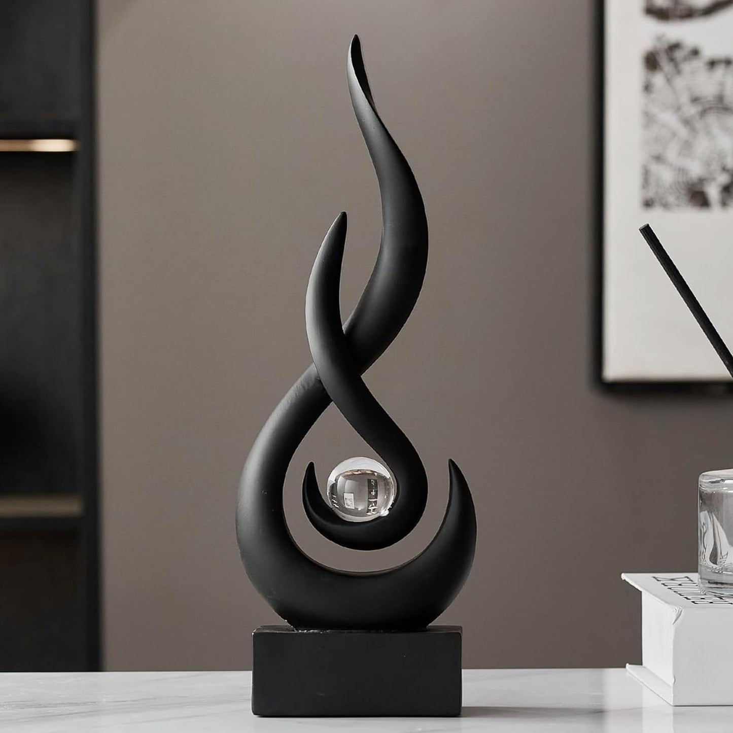 Octdays Black Abstract Statue Sculpture Decorations, 11.61" H Modern Sculptures Home Décor Accents, Resin Art Flame Figurines for Living Room Table Centerpiece Office Desk TV Stand Decor