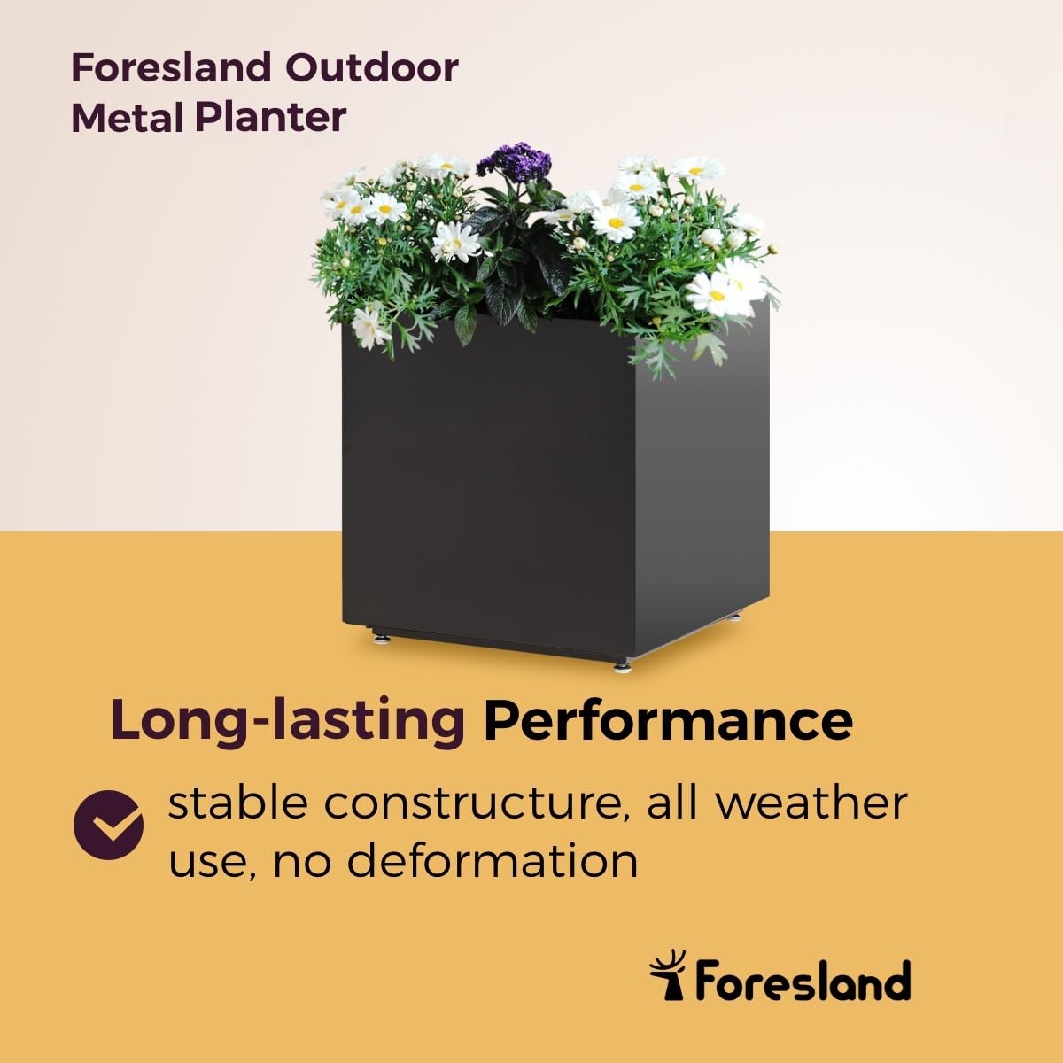 Large Metal Outdoor Planter Box 20Wx20Dx21.5H, Galvanized Steel Cube Planters for Outdoor Plants, Easy Assembly - 5mins Quick Install, Large Square Flower Pot for Patio, Deck, Garden, Yard, Black