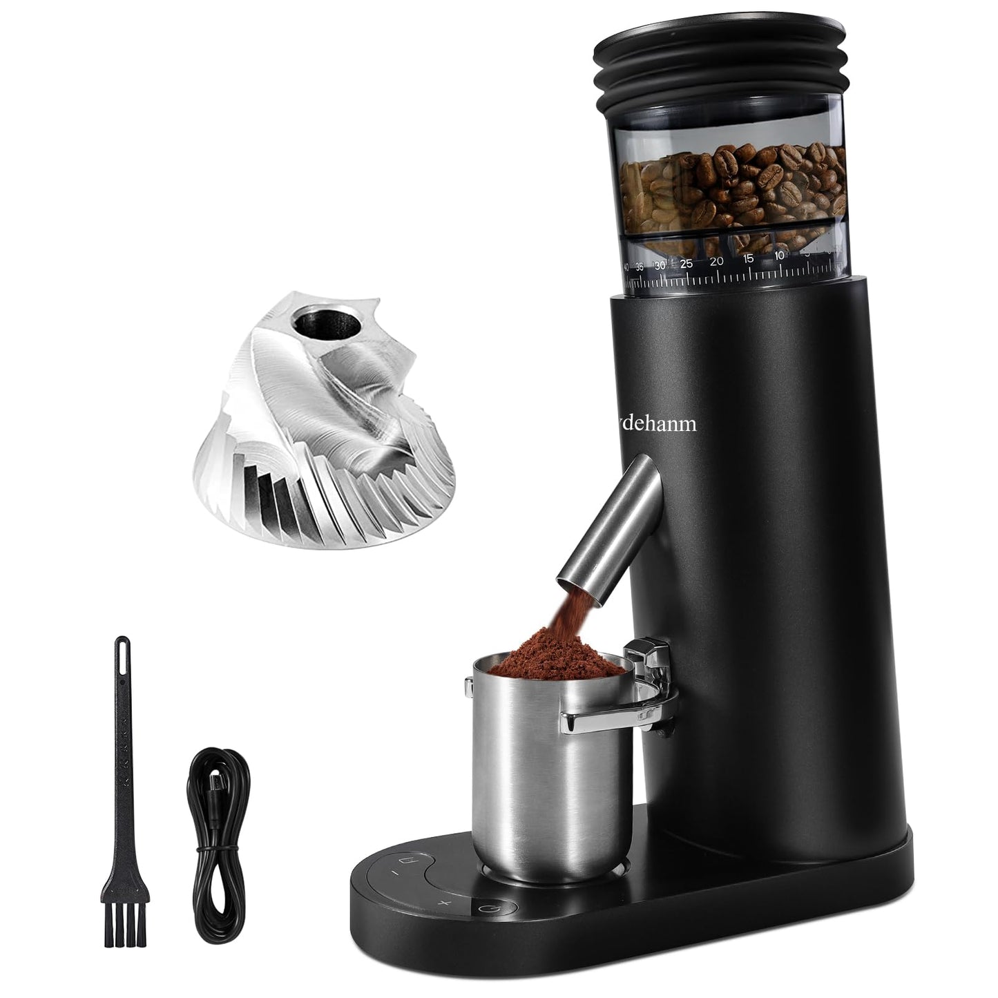 Coffee Grinder, Rechargeable Cordless Stainless Steel Conical Burr Coffee Bean Grinder with Air Blower, 60 Grind Settings, Anti-Static, Compact & Quiet for Home,Office, Camping Use, Black