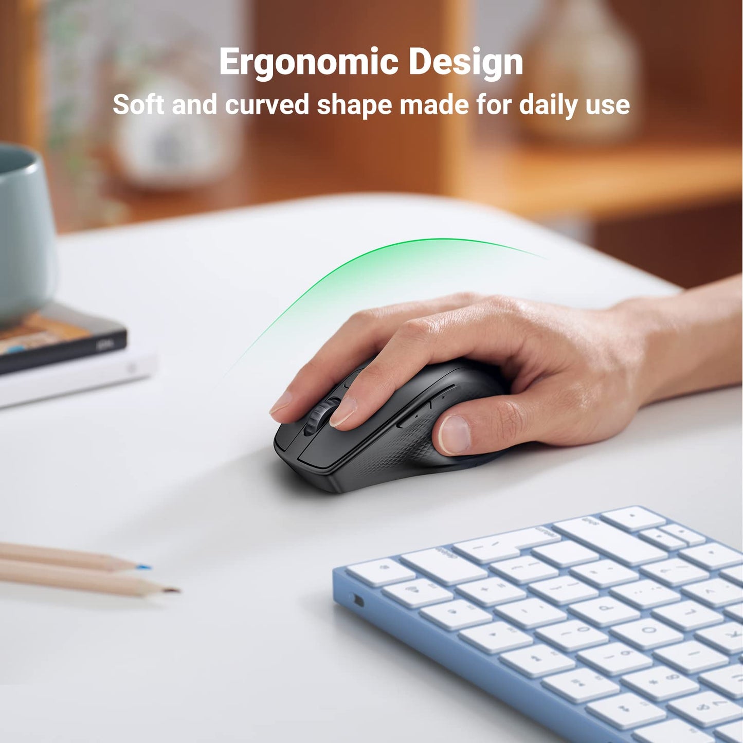 UGREEN Wireless Ergonomic Bluetooth 5.0 Mouse for Laptop, 2.4G Cordless Mouse with USB Receiver, 1000/1600/2000/4000 DPI, 5 Buttons Silent Mice for MacBook, PC, Desktop, Chromebook, Black