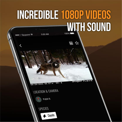 SPYPOINT FLEX-S Solar Outdoor Cellular Trail Camera - Integrated Solar Panel, No WiFi Needed, Hunting & Game Camera with Night Vision Motion Activated, Dual-Sim LTE, 36MP Photos, 1080p Videos + Sound
