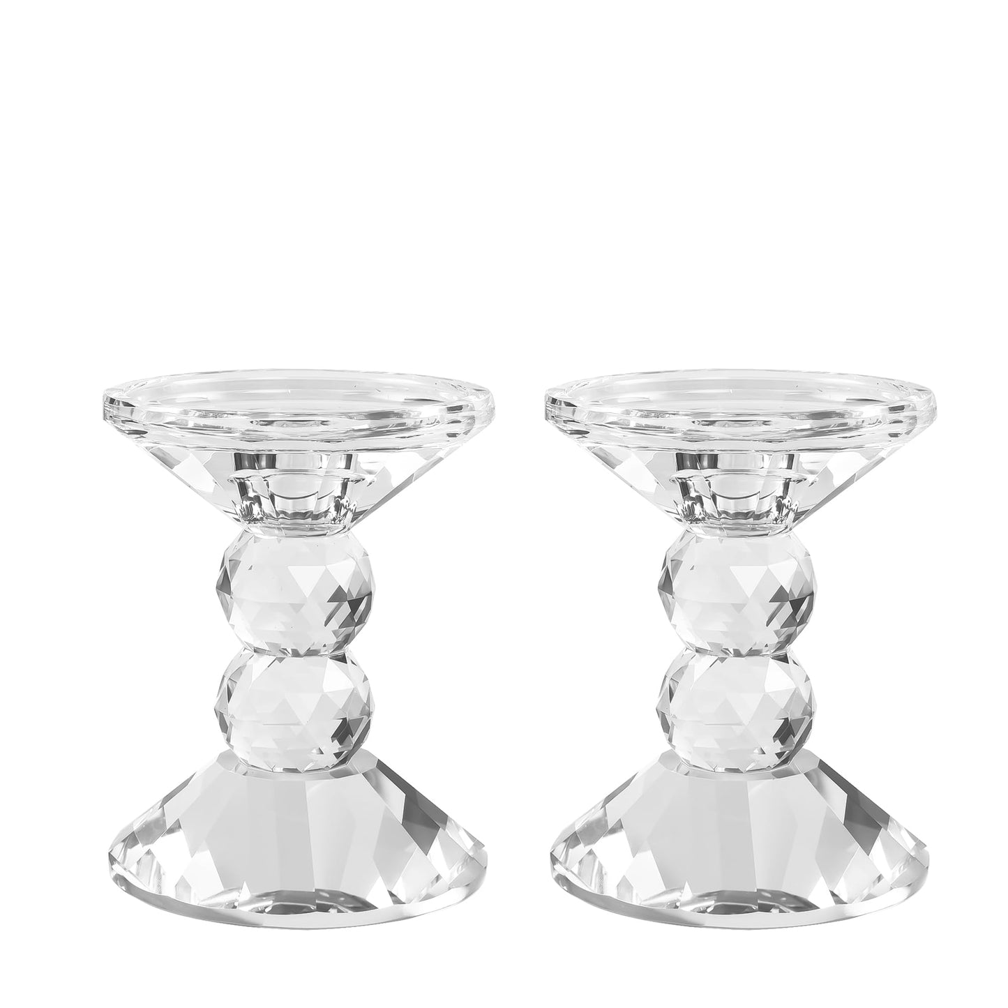DONOUCLS 2-Pack Crystal Candle Holders, Clear Crystal Taper or Pillar Candlesticks, Table Centerpiece Home Decor for Wedding, Dining, Party(4.9in Tall)