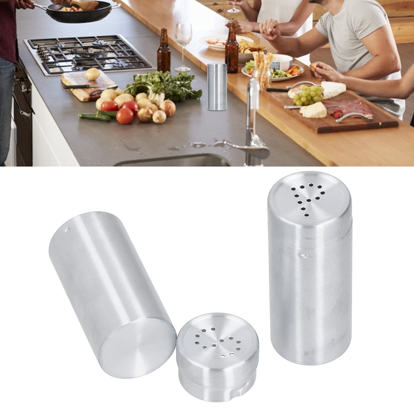 Salt Seasoning Bottle 2 Pcs Condiment Pots, Stainless Steel Jar Shakers Kitchen Container Tool, 1.5x1.5x3.4in 6.8oz Seasoning Shaker for Salt Cinnamon (Stainless