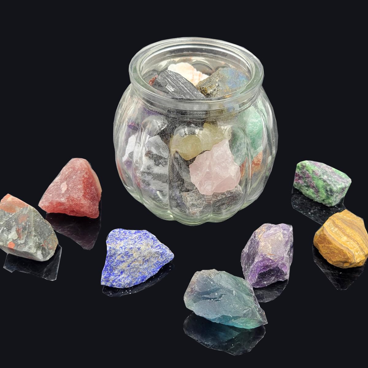 Rock & Mineral Collection Kit for Adults and Kids Natural Rocks for Tumbling Polishing Gemstone Raw Crystals Rough Stones for Wicca & Reiki (24Pcs)