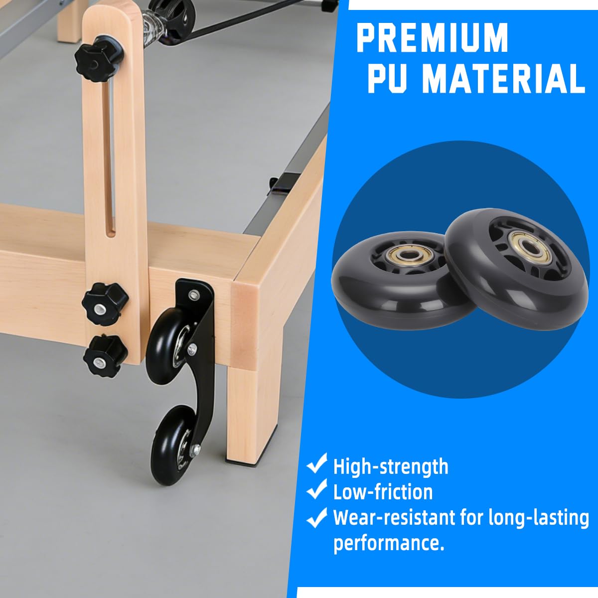 4PCS Silent Pilates Reformer Wheels PU Rollers Easy Installation, Black