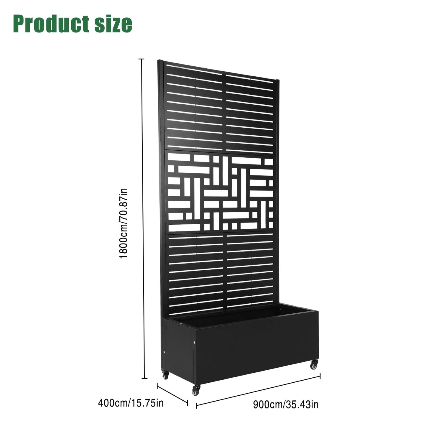 Hubxinly Metal Planter Box with Trellis,Raised Garden Bed with Trellis and Wheels,70.87x35.43x15.75 Inch Metal Standing Planter Box with Drainage Holes Suitable for Climbing Plants and Vegetables