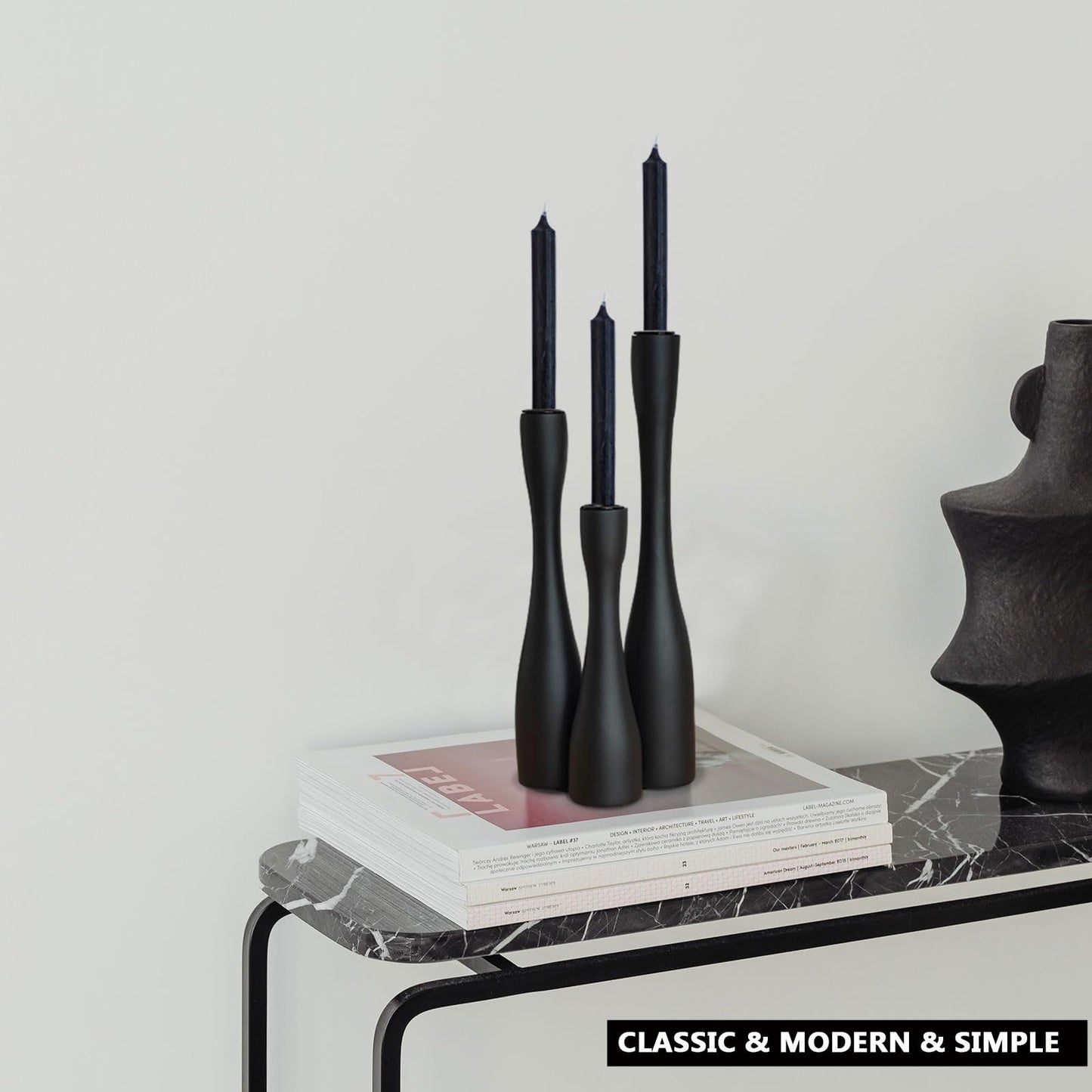 SDALI HOME Candle Holder Black Candlestick Holders 3,Tall Taper Candle Holders Set of 3 for Candlesticks(12"/10"/7.5" H),Modern Farmhouse Candle Stick Candle Holder for Decor
