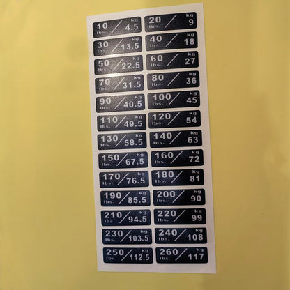 10-260lbs/4.5-117kg Weight Stack Labels Custom Weight Plate Stickers Gym Equipment Sticker Fitness Equipment Stickers