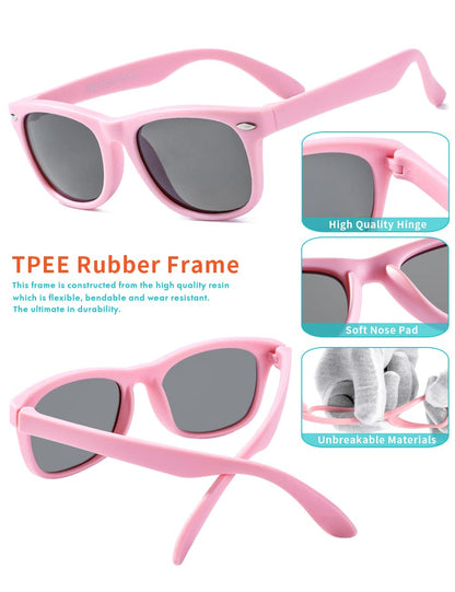 Flexible Kids Sunglasses Polarized Toddler Sun Glasses for Baby Boys and Girls Shades UV400 Protection with Case Age 2-8 (Pink + Pink/Cyan)