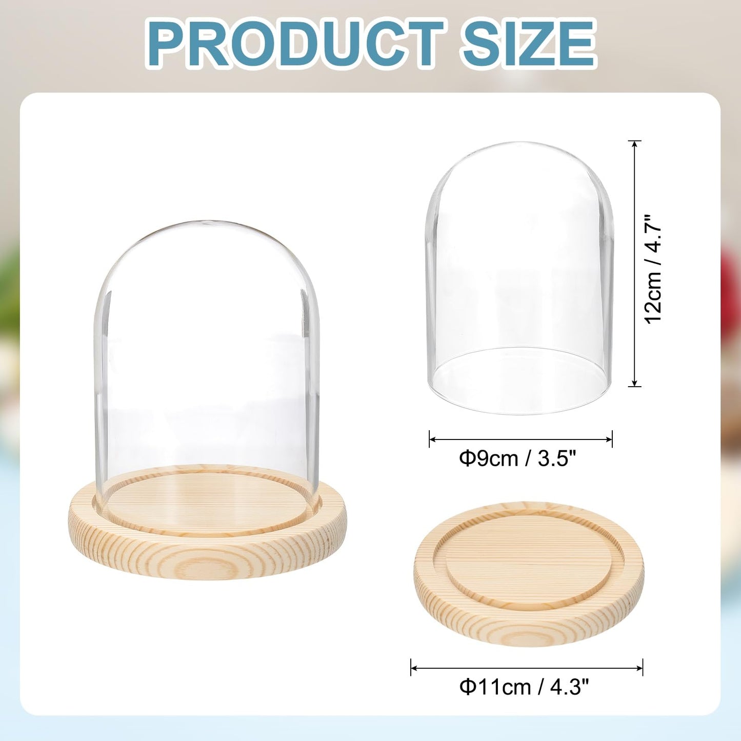 uxcell Glass Cloche Display Dome, 4.7" x 3.5" Glass Dome Display Case Wood Base Tabletop Jar Case Decorative Bell Jar for Plant Home Decor Office Wedding Party, Natural