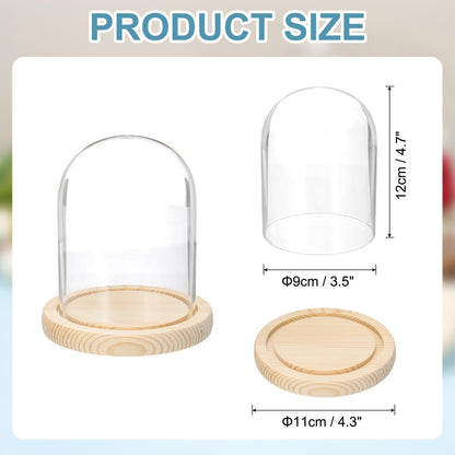 uxcell Glass Cloche Display Dome, 4.7" x 3.5" Glass Dome Display Case Wood Base Tabletop Jar Case Decorative Bell Jar for Plant Home Decor Office Wedding Party, Natural