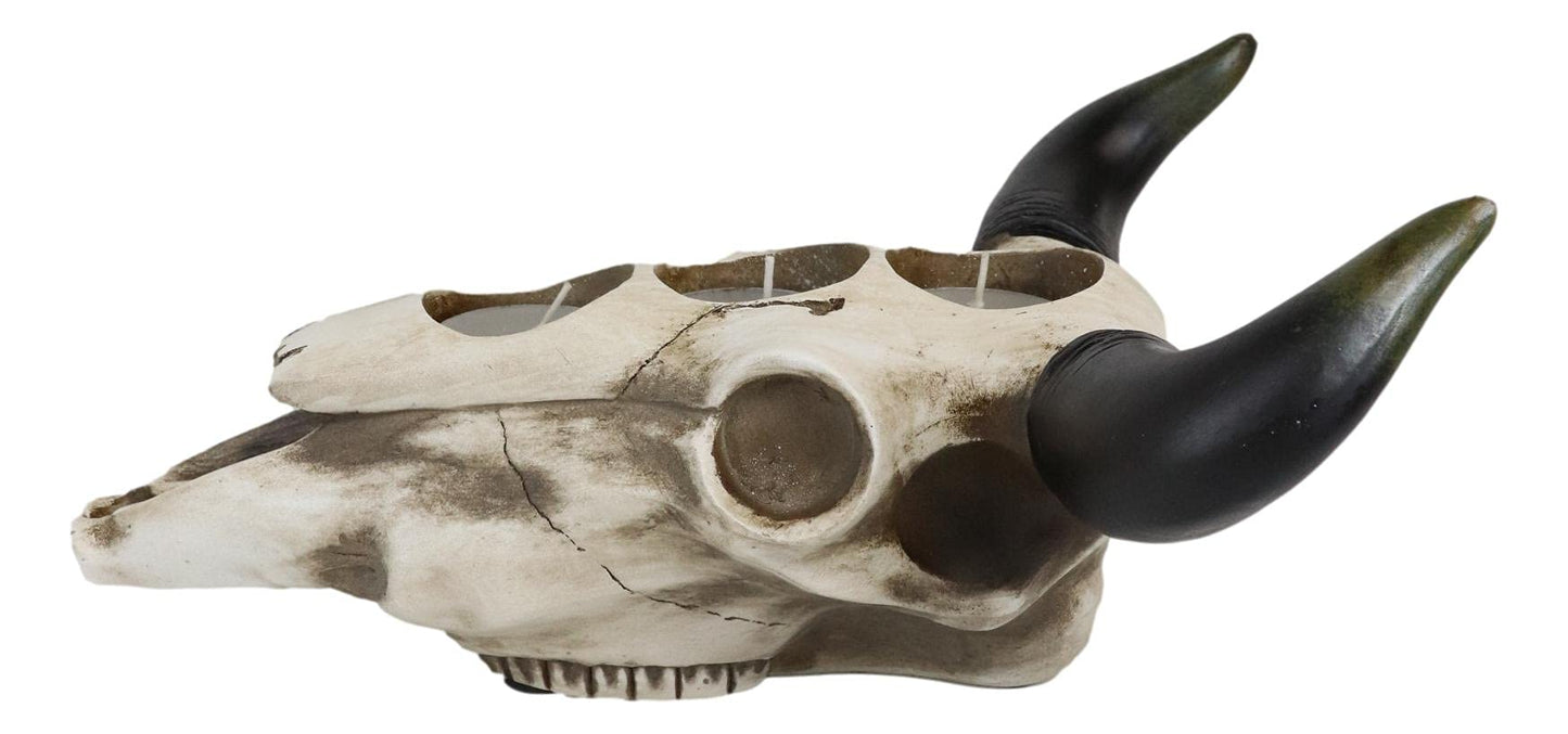 Ebros Western Native American Steer Bull Cow Skull Decorative 3 Tea Light Votive Candle Holders Decorative Desktop Figurine Rustic Bulls Cows Skulls Animal Themed Candleholders