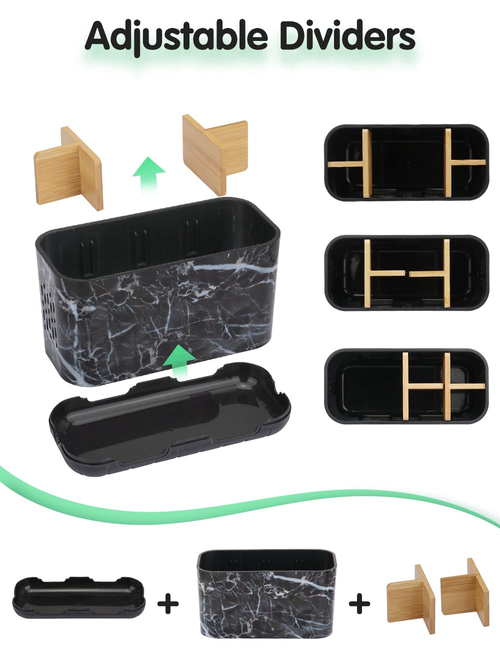 GFWARE Marble Toothbrush Holders, 5 Slots Bamboo Toothbrush and Toothpaste Holder for Bathroom Counter with Drainage, Kids Electric Toothbrush Organizer, Black Toothbrush Holders for Bathrooms