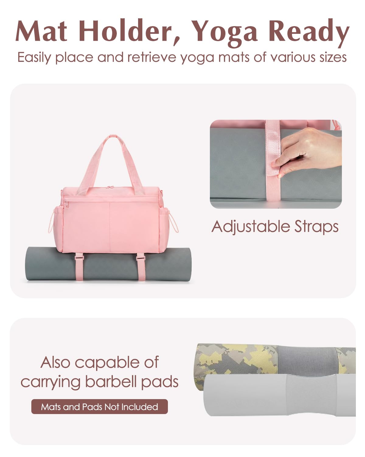 Small Gym Bag, Mini Gym Bag for Women with Yoga Mat Holder and Wet Compartment, Cute Small Yoga Mat Bag with Water Bottle Pocket for Workout Dance, Pink