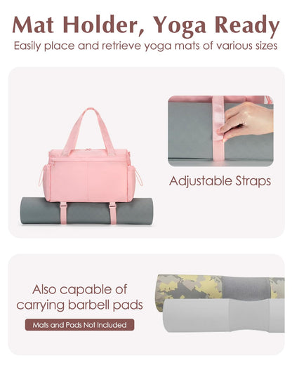 Small Gym Bag, Mini Gym Bag for Women with Yoga Mat Holder and Wet Compartment, Cute Small Yoga Mat Bag with Water Bottle Pocket for Workout Dance, Pink