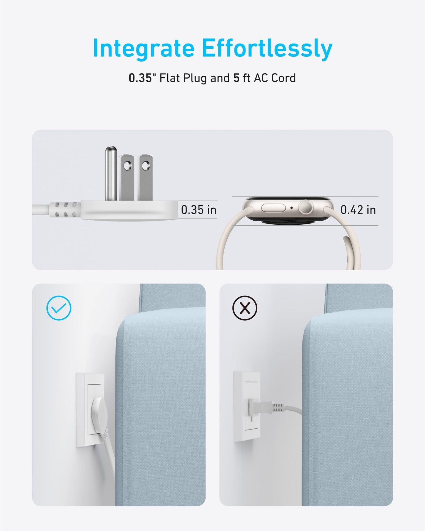Anker 300J Flat Plug 10-in-1 Ultra Thin Power Strip with 6 AC, 2 USB-A & 2 USB-C Ports, Extension Cord, Desk Charging Station for Home, Office, College, Dorm, 5 Feet, Black
