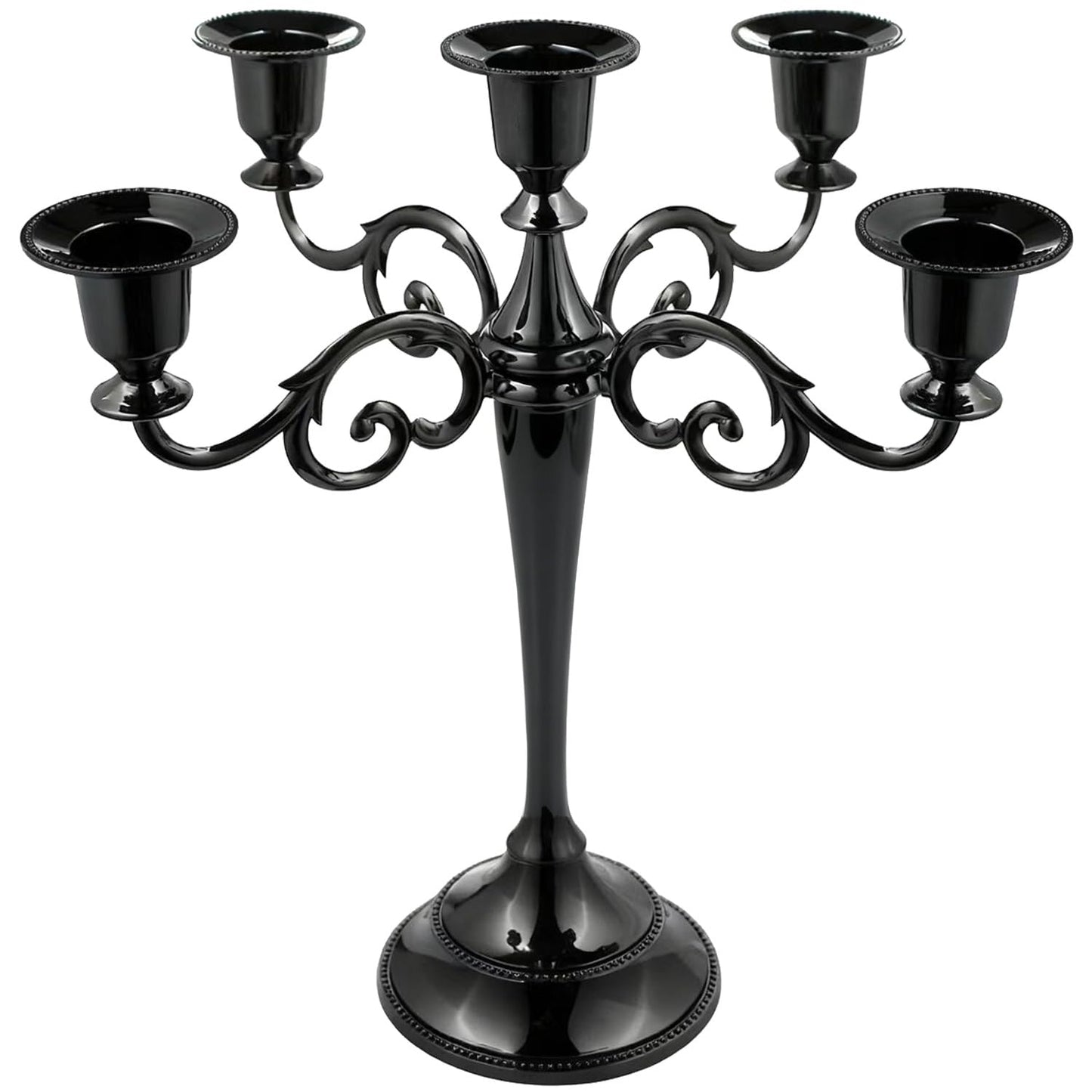 Metal Candelabra Candle Holder for Taper Candles, 5 Arms Black Candlestick Holders 10.24 inch Tall, Gothic Candle Stick Holder for Christmas Halloween Wedding Table Centerpiece Decoration