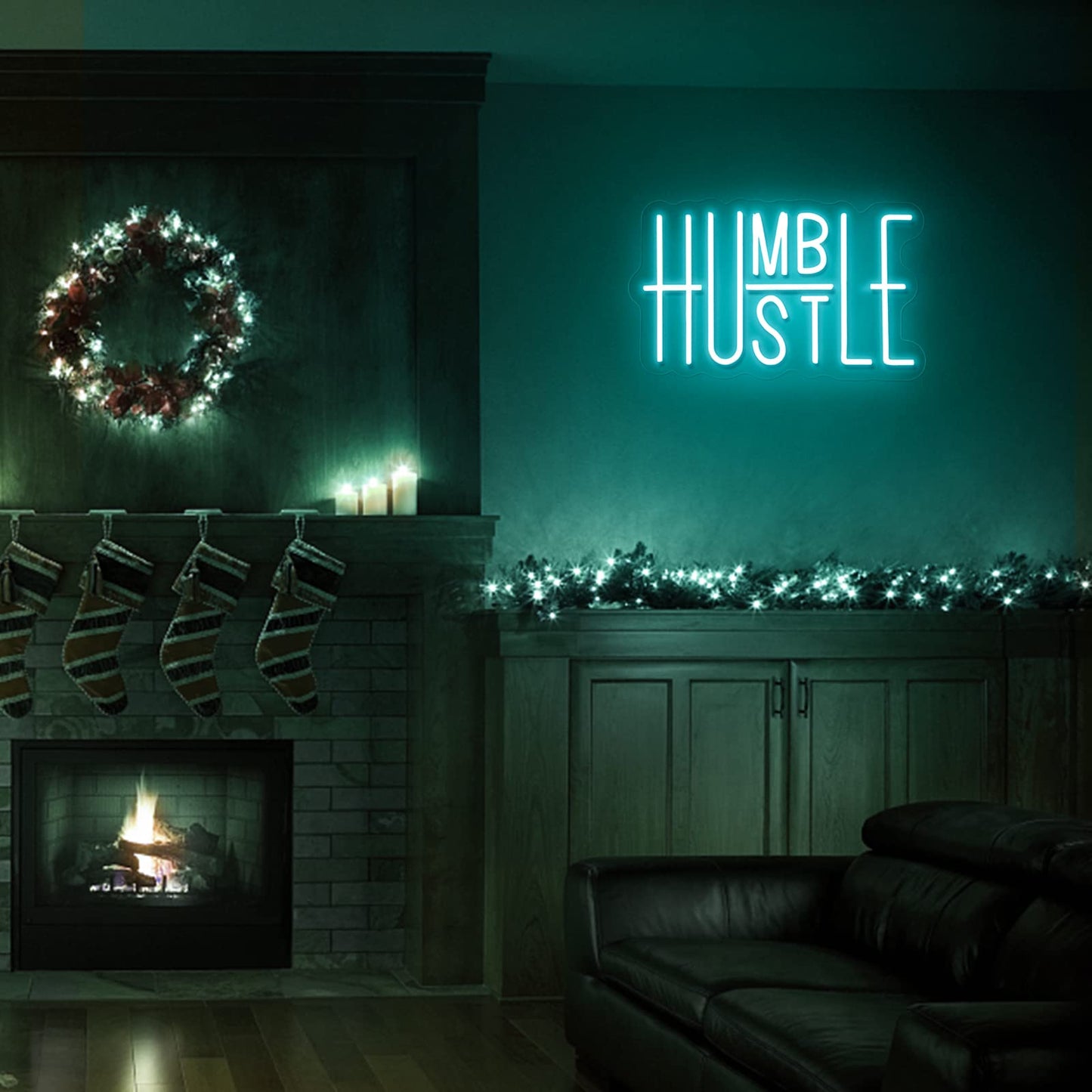 Hustle Words LED Neon Lights Party Decorations, USB Powered Switch LED Neon Lights Brightness Adjustable for Office Room, Gym Room, Man Cave, Gamer Room Decor (Blue)